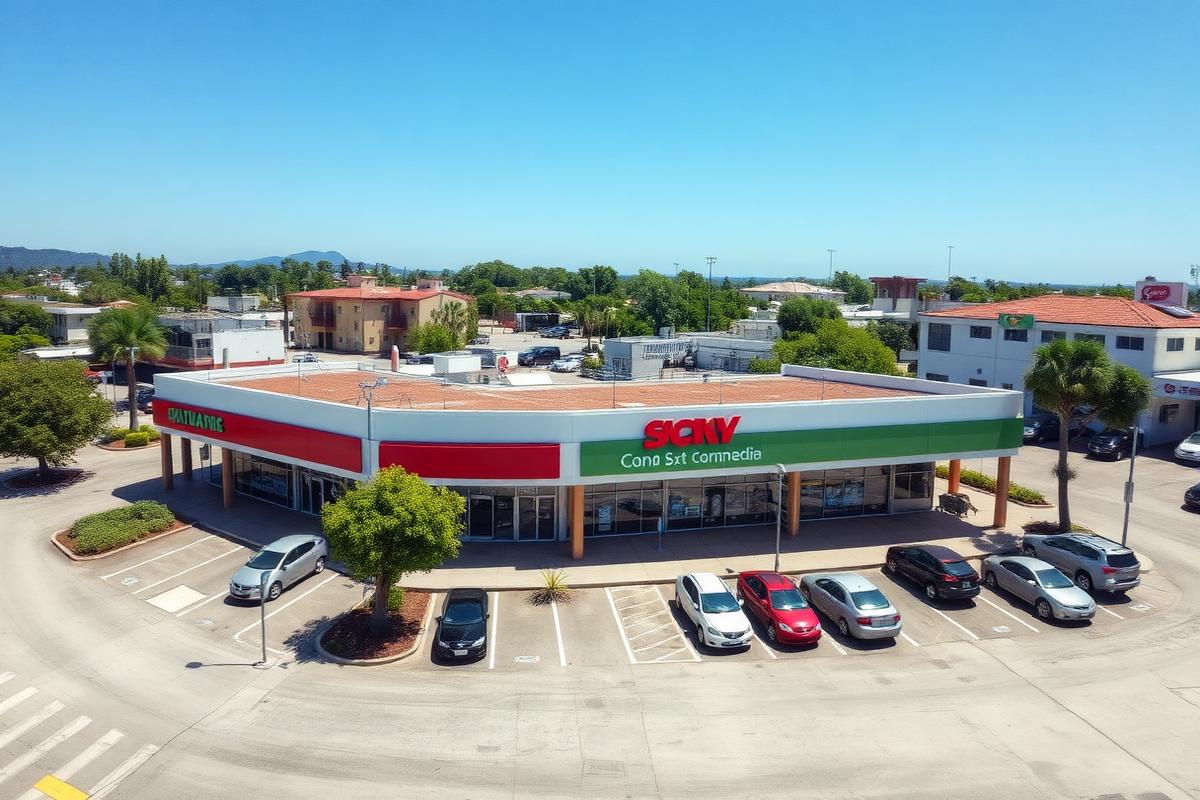 Vista aérea de strip mall moderno